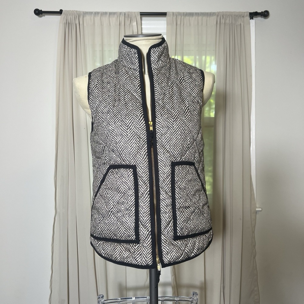 J.Crew Women's Herringbone Quilted Puffer Vest Zip XS Classic FA17